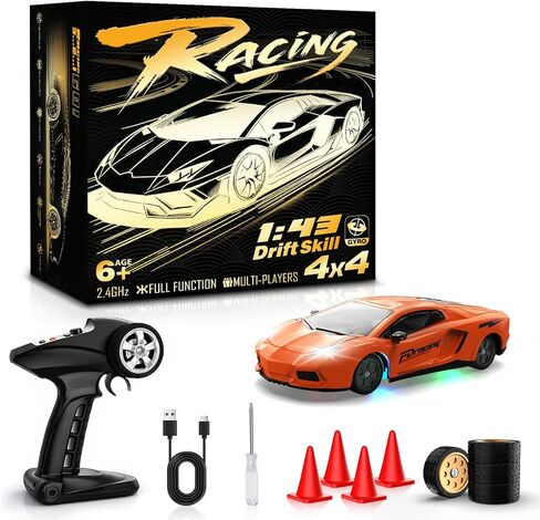 سيارة انجراف RC، 1/43 سيارة انجراف صغيرة RC مع جيروسكوب، تحكم نسبي كامل 2.4 جيجا هرتز، 18 كم/ساعة 4WD سبيكة تحكم عن بعد عالية السرعة، أضواء LED وإطارات انجراف، ألعاب هدية للبالغين والفتيان والفتيات in Kuwait
