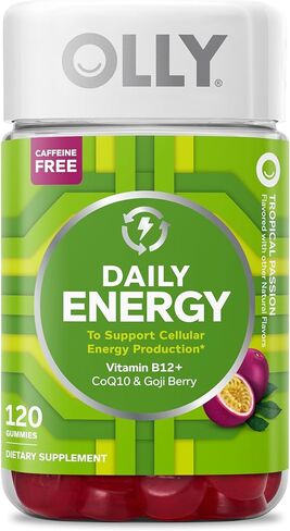 OLLY Daily Energy Gummy، إنتاج الطاقة الخلوية الخالية من الكافيين، * فيتامين ب12، مرافق الإنزيم Q10، توت الغوجي، مكمل غذائي قابل للمضغ للبالغين، بنكهة العاطفة الاستوائية، كمية تكفي 60 يومًا - 120 قطعة in Kuwait