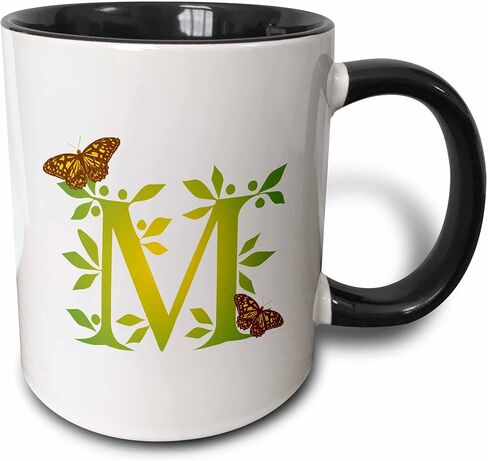 3dRose Monogram Initial M in Leafy Green and Yellow with Butterflies 11oz Two-Tone Green Mug in Saudi Arabia