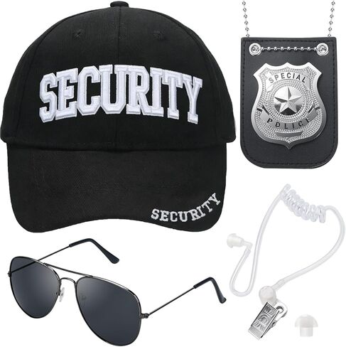 Security Hats, Security Guard Costume Accessories Include Agent Hat Baseball Cap with Police Officer Badge, Secret Service Earpiece and Black Sunglasses, 3D Embroidered Cop Hat for Men Women in Saudi Arabia