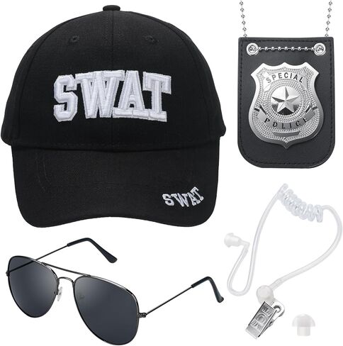 Security Hats, Security Guard Costume Accessories Include Agent Hat Baseball Cap with Police Officer Badge, Secret Service Earpiece and Black Sunglasses, 3D Embroidered Cop Hat for Men Women in Saudi Arabia