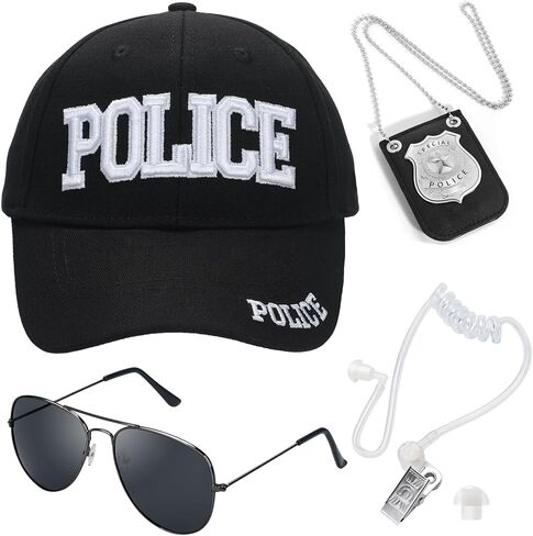 Security Hats, Security Guard Costume Accessories Include Agent Hat Baseball Cap with Police Officer Badge, Secret Service Earpiece and Black Sunglasses, 3D Embroidered Cop Hat for Men Women in Saudi Arabia