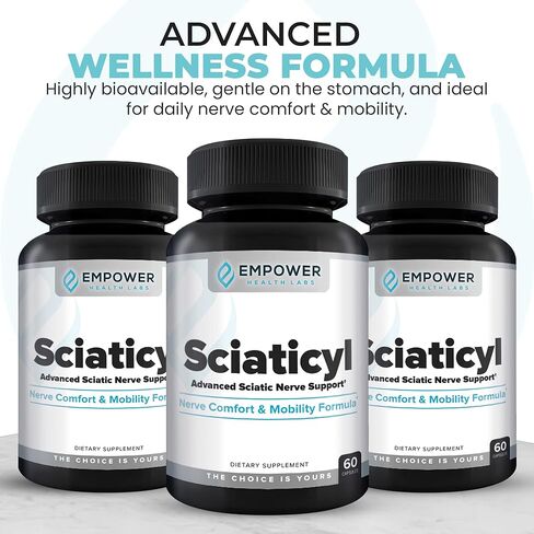 Sciaticyl - مكمل لدعم الأعصاب مع B1، B6، B12، المغنيسيوم، NAC، ALC وحمض ألفا ليبويك - يدعم وظيفة الأعصاب، والتنقل، والراحة والدورة الدموية - 60 كبسولة in Kuwait
