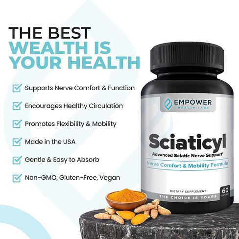 Sciaticyl - مكمل لدعم الأعصاب مع B1، B6، B12، المغنيسيوم، NAC، ALC وحمض ألفا ليبويك - يدعم وظيفة الأعصاب، والتنقل، والراحة والدورة الدموية - 60 كبسولة in Kuwait