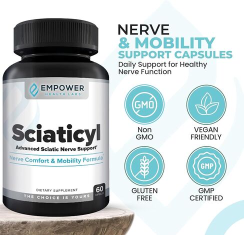 Sciaticyl - مكمل لدعم الأعصاب مع B1، B6، B12، المغنيسيوم، NAC، ALC وحمض ألفا ليبويك - يدعم وظيفة الأعصاب، والتنقل، والراحة والدورة الدموية - 60 كبسولة in Kuwait
