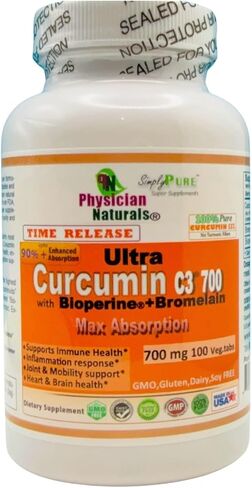 Ultra Curcumin C3 Time Release مع Bioperine وBromelain Time Release 700 ملغ، 100 قرص نباتي، أقصى امتصاص in Saudi Arabia