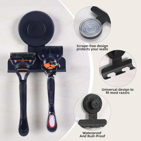 Suction Cup Razor and Shaver Holder for Shower, Heavy-Duty Stainless Steel No-Drill Bathroom Wall Hook for Towel, Loofah, Damage-Free and Reusable, Easy Install and Remove (2, Matte Black) in Saudi Arabia