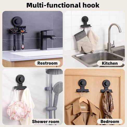 Suction Cup Razor and Shaver Holder for Shower, Heavy-Duty Stainless Steel No-Drill Bathroom Wall Hook for Towel, Loofah, Damage-Free and Reusable, Easy Install and Remove (2, Matte Black) in Saudi Arabia