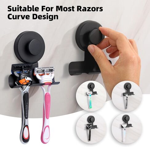 Suction Cup Razor and Shaver Holder for Shower, Heavy-Duty Stainless Steel No-Drill Bathroom Wall Hook for Towel, Loofah, Damage-Free and Reusable, Easy Install and Remove (2, Matte Black) in Saudi Arabia
