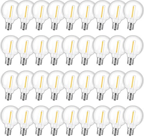 GvvooHome 50 حزمة LED G40 لمبات بديلة لأضواء السلسلة، لمبة كروية بلاستيكية مقاومة للكسر لديكور الفناء الداخلي والخارجي، قاعدة مقبس شمعدان E12، أبيض دافئ in Kuwait