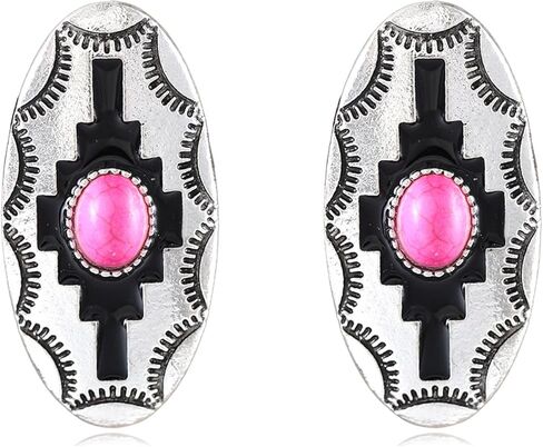 Bohemian Natural Turquoise Stud Earrings for Women Trendy Handmade Vintage Western Geometric Country Oval Earrings Statement Fashion Jewelry Gifts in Saudi Arabia