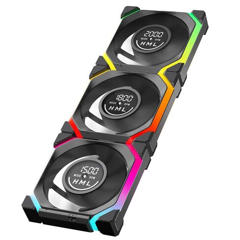 Galaxy V2 Reverse Blade 120MM PC Case Fan | تبريد الكمبيوتر ARGB CPU Cooler Daisy Chain Fan | شاشة رقمية ثلاثية الأوضاع 600-2100 PWM Control | حزمة ثلاثية (أسود-3 عبوات) in Kuwait