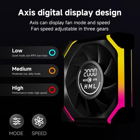 Galaxy V2 Reverse Blade 120MM PC CASE Fan|Computer Cooling ARGB CPU Cooler Daisy Chain Fan|Three-Mode Digital Display 600-2100 PWM Control|Triple Pack (Black-3Pack) in Kuwait