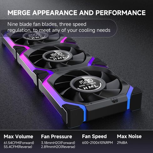 Galaxy V2 Reverse Blade 120MM PC CASE Fan|Computer Cooling ARGB CPU Cooler Daisy Chain Fan|Three-Mode Digital Display 600-2100 PWM Control|Triple Pack (Black-3Pack) in Kuwait