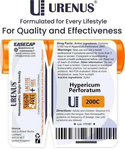 Hypericum Perforatum 200C Sugar Free Lactose Free Homeopathic Remedy 110 Pellets, Urenus in Saudi Arabia