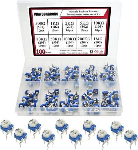 WMYCONGCONG 100 PCS 500 to 1M Ohm Variable Resistor 6mm Potentiometer Assortment Kit Trimmer Pot Top Adjustment Potentiometer in Saudi Arabia