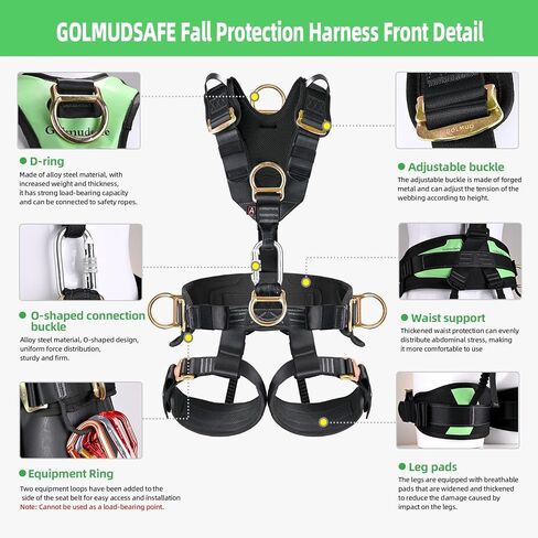 Safety Harness Fall Protection,Roof Harness Safety,Climbing Harness,Safety Harness for Construction,Upgraded Removable Cushion Bag and Rope（1 Pack in Saudi Arabia