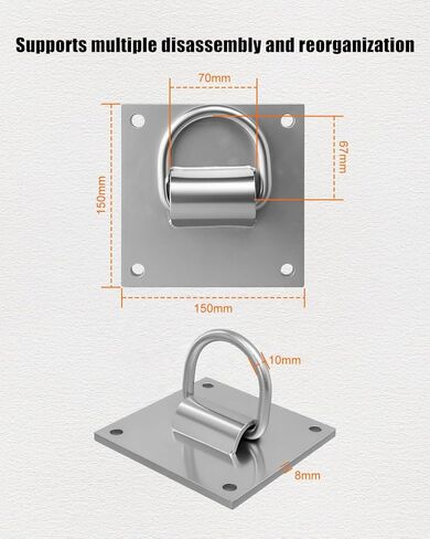 5.9 x 5.9 Inch D-Ring Anchor Plate for Concrete Walls Ceilings Columns, Heavy Duty Reusable Fall Protection D-Plate Anchor, Thickness 8mm in Saudi Arabia