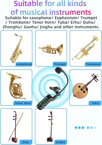 2.4G Wireless Saxophone Microphone, Lossless Sound Capture Auto Pairing Low Latency Rechargeable Adjustable withNoise Reduction Technology, for Saxophone Flute Clarinet in Saudi Arabia