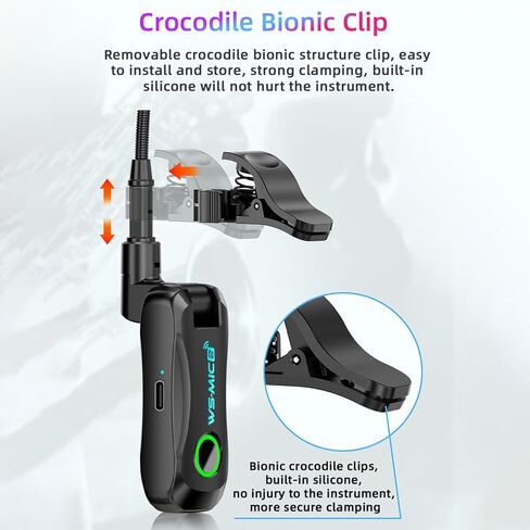 2.4G Wireless Saxophone Microphone, Lossless Sound Capture Auto Pairing Low Latency Rechargeable Adjustable withNoise Reduction Technology, for Saxophone Flute Clarinet in Saudi Arabia