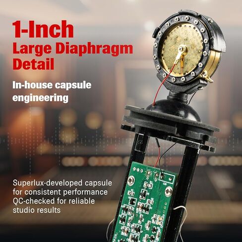 Superlux CMH8AMKII مجموعة ميكروفون بمكثف حقيقي بغشاء كبير مقاس 1 بوصة، كبسولة مطلية بالذهب 3 ميكرومتر، ضوضاء ذاتية منخفضة 5 ديسيبل (أ)، فانتوم XLR 48 فولت، حامل صدمات HM7، مرشح بوب وكابل XLR-XLR بطول 5 متر in Kuwait