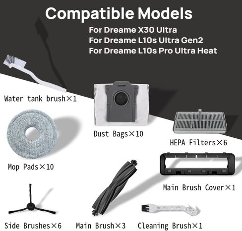 38Pcs Replacement Parts for Dreame L10s Pro Ultra Heat/X30 Ultra/Mova E30 Ultra Vacuum Cleaner Accessories Kit,3 Main Brush,1 MainBrush Cover,10 Mop Pads,6 Filters,6 Side Brush,10 Dust Bags in Saudi Arabia