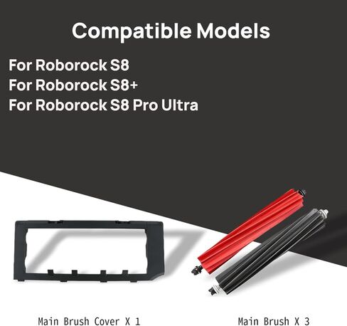 غطاء الفرشاة الرئيسية، استبدال الفرشاة الرئيسية المطاطية المتوافقة مع Roborock S8، S8+، S8 Pro Ultra Robot Vacuum، 3 مجموعات فرشاة رئيسية، 1 غطاء فرشاة رئيسي in Kuwait