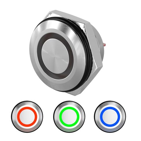 16/19mm Momentary Tri-Color Led Push Button Switch，DC12V Super Mini Anti-Vandal Reset Ultra Thin Waterproof Short Touch Push Button (Stainless Steel 16mm 3V RGB+) in Saudi Arabia