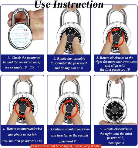 Turntable Password Lock, Combination Padlock, Indoor Combo Lock for Cabinets, Storage– Durable & Easy to Use（Black） in Saudi Arabia