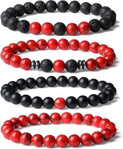 XIANNVXI Natural Stone Beads Bracelet for Men Crystal Bracelets 8MM Tiger Eye Lava Rock Obsidian Beaded Bracelet Set Black/Red/Blue Crystal Beaded Bracelets for Men in Saudi Arabia