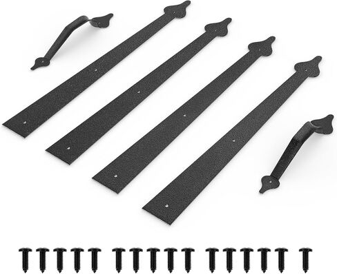 Steel Decorative Garage Door Hardware Kit, Faux Garage Door Accents,4hinges and 2handle Screw Mount, Black (1set) in Saudi Arabia