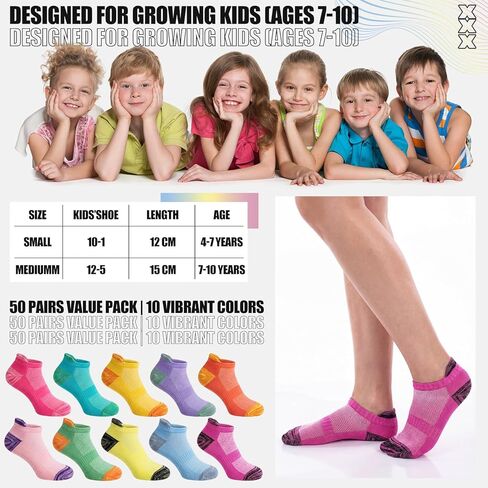 Ramede 50 Pairs Girls Socks Bulk Athletic Ankle Socks for 7-10 Years Old Toddler Girls Colorful Short Stripe Breathable Sports Crew Sock in Saudi Arabia