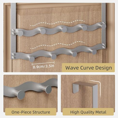 Over The Door Hooks, Over Door Hanger 9 Hooks, Coat Rack and Towel Rack for Hanging Clothes, Door Towel Hanger and Holder for Bathroom Organizer, Bedroom and Kitchen (White) (Silver) in Saudi Arabia