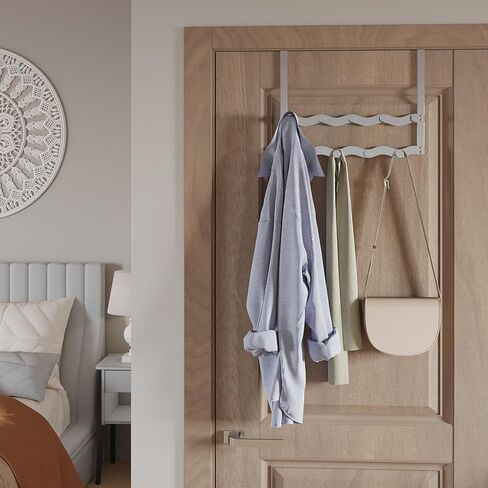 Over The Door Hooks, Over Door Hanger 9 Hooks, Coat Rack and Towel Rack for Hanging Clothes, Door Towel Hanger and Holder for Bathroom Organizer, Bedroom and Kitchen (White) (Silver) in Saudi Arabia