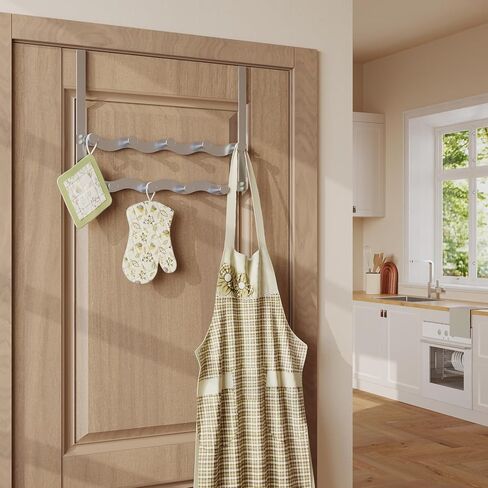 Over The Door Hooks, Over Door Hanger 9 Hooks, Coat Rack and Towel Rack for Hanging Clothes, Door Towel Hanger and Holder for Bathroom Organizer, Bedroom and Kitchen (White) (Silver) in Saudi Arabia