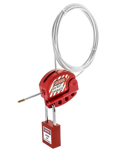 قفل كابل QWORK Lockout Tagout، قفل كابل مطلي بالفينيل الصلب قابل للتعديل، قطر 3/16 بوصة، طول 5.9 بوصة، عبوتان in Saudi Arabia