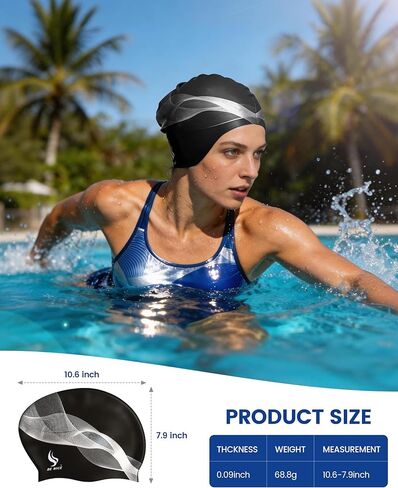 BENICE Black Extra Large Swim Cap for Women Men, Durable Silicone Swimming Hat with Ear Protection, Unisex Adults Bath Swimming Caps for Long Thick Curly Hair & Dreadlocks Braids Weaves Afro Hair in Saudi Arabia