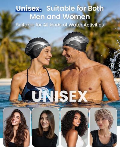 BENICE Black Extra Large Swim Cap for Women Men, Durable Silicone Swimming Hat with Ear Protection, Unisex Adults Bath Swimming Caps for Long Thick Curly Hair & Dreadlocks Braids Weaves Afro Hair in Saudi Arabia