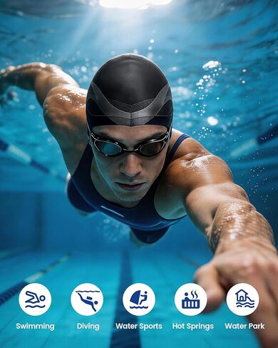 BENICE Black Extra Large Swim Cap for Women Men, Durable Silicone Swimming Hat with Ear Protection, Unisex Adults Bath Swimming Caps for Long Thick Curly Hair & Dreadlocks Braids Weaves Afro Hair in Saudi Arabia