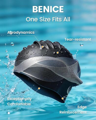 BENICE Black Extra Large Swim Cap for Women Men, Durable Silicone Swimming Hat with Ear Protection, Unisex Adults Bath Swimming Caps for Long Thick Curly Hair & Dreadlocks Braids Weaves Afro Hair in Saudi Arabia