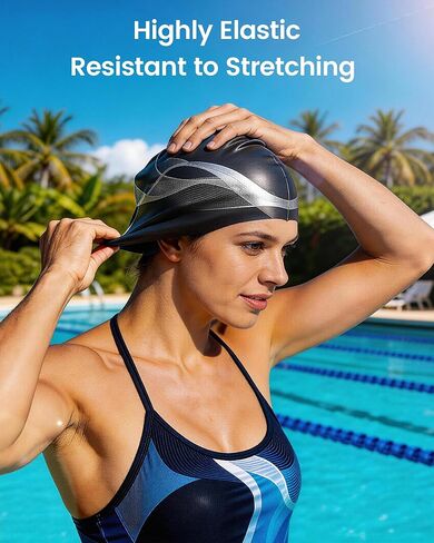 BENICE Black Extra Large Swim Cap for Women Men, Durable Silicone Swimming Hat with Ear Protection, Unisex Adults Bath Swimming Caps for Long Thick Curly Hair & Dreadlocks Braids Weaves Afro Hair in Saudi Arabia
