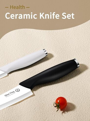 Ceramic Knife Set for Kitchen with Sheath: 100% Zirconia Pure Ceramic Sharp Blade Fruit Cutting Knives 9Pcs with Cover Rustproof Clean Cut Edge Black Handle, Black and White in Saudi Arabia