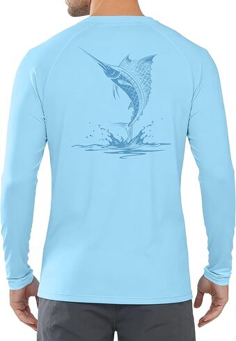 Men's UPF 50+ Fishing Shirt, Long Sleeve UV Protection Sun Shirts, Lightweight Quick Dry Graphic Tee for Running in Saudi Arabia
