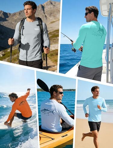 Men's UPF 50+ Fishing Shirt, Long Sleeve UV Protection Sun Shirts, Lightweight Quick Dry Graphic Tee for Running in Saudi Arabia