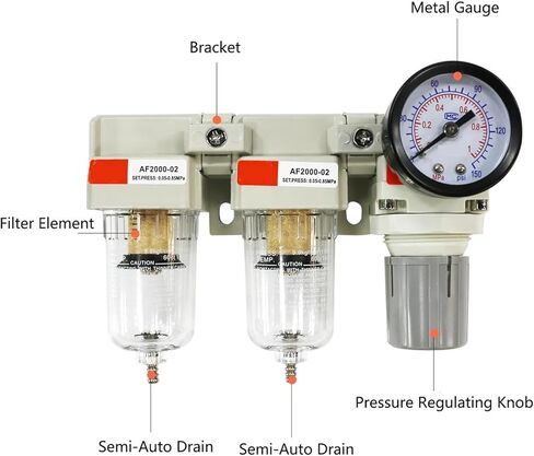 Pneumatic AC2110-02 Double Filtering 3 In 1 Air Filter Pressure Regulator FRL Combination With The Auto Drain Unit in Saudi Arabia