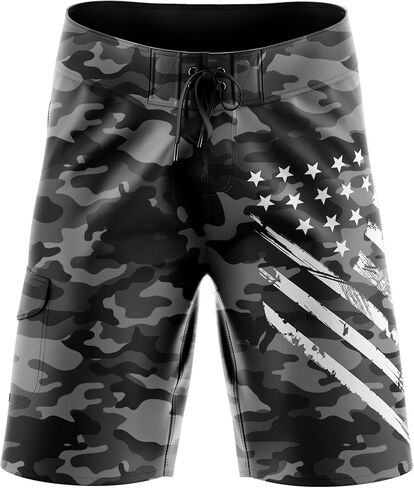 Tactical Pro Supply American Flag Board Shorts - Black Camo White Crest (Size 40) in Saudi Arabia
