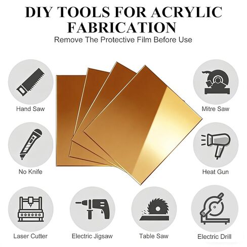 JMIATRY 8PCS Gold Acrylic Mirror Sheets 1/8 Thick,12 x 12 Inch Golden Mirror Acrylic Sheets 3 mm Plastic Mirrors Sheet Panels Mirrors Reflective Plexiglass Sheet for DIY Crafts, with Protective Film in Saudi Arabia