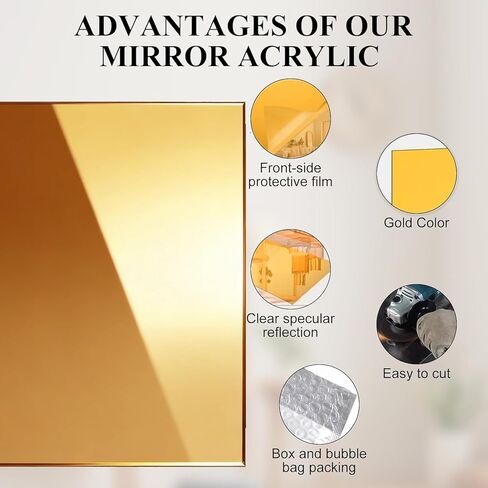 JMIATRY 8PCS Gold Acrylic Mirror Sheets 1/8 Thick,12 x 12 Inch Golden Mirror Acrylic Sheets 3 mm Plastic Mirrors Sheet Panels Mirrors Reflective Plexiglass Sheet for DIY Crafts, with Protective Film in Saudi Arabia