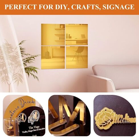 JMIATRY 8PCS Gold Acrylic Mirror Sheets 1/8 Thick,12 x 12 Inch Golden Mirror Acrylic Sheets 3 mm Plastic Mirrors Sheet Panels Mirrors Reflective Plexiglass Sheet for DIY Crafts, with Protective Film in Saudi Arabia