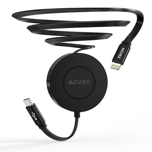 AGVEE 0.3ft Fixed / 2.3ft Extend USB-A to C Charger Cable Mountable One Way Retractable 2.4A Fast Charging Cord, Pocket-Sized for iPhone 16 15, Samsung, Android, Desk Organizer, Black in Saudi Arabia